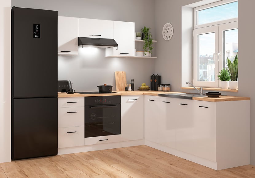Komplet kuchenny narożny Junona Line 200x220 kredowy połysk z blatem 499009