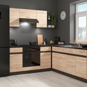 Komplet kuchenny narożny Junona Line 200×220 lewy dąb sonoma bez blatu 499015