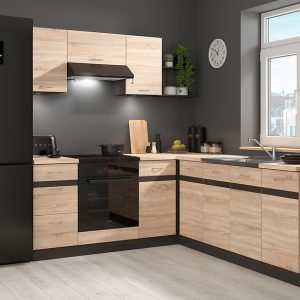 Komplet kuchenny narożny Junona Line 200×220 lewy dąb sonoma z blatem 499017