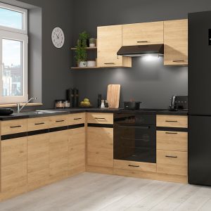 Komplet kuchenny narożny Junona Line 200×220 prawy dąb bernstein z blatem 499012
