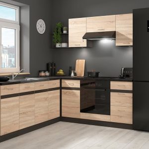 Komplet kuchenny narożny Junona Line 200×220 prawy dąb sonoma bez blatu 499004