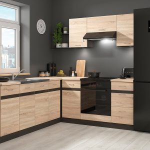 Komplet kuchenny narożny Junona Line 200×220 prawy dąb sonoma z blatem 499013