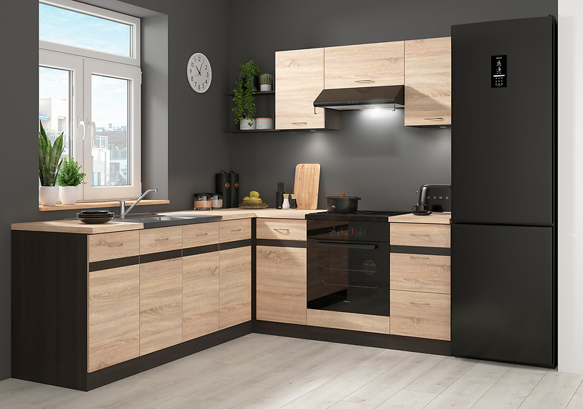 Komplet kuchenny narożny Junona Line 200x220 prawy dąb sonoma z blatem 499013