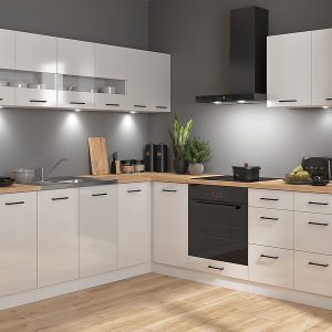 Komplet kuchenny narożny Junona Line 220×220 kredowy połysk bez blatu 433979