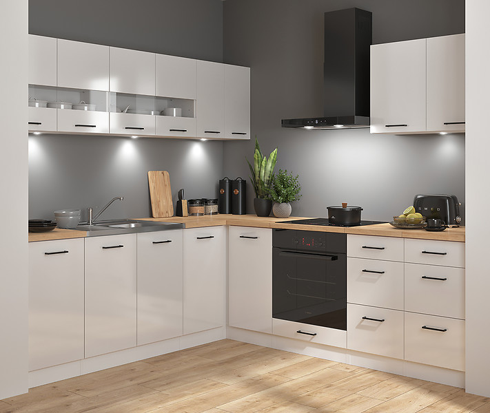 Komplet kuchenny narożny Junona Line 220x220 kredowy połysk bez blatu 433979