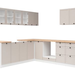Komplet kuchenny narożny Junona Line 220×240 biały/uni kaszmir z blatem 866428