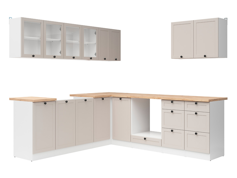 Komplet kuchenny narożny Junona Line 220x240 biały/uni kaszmir z blatem 866428