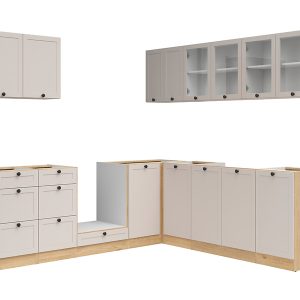Komplet kuchenny narożny Junona Line 220×240 dąb bernstein/uni kaszmir bez blatu 866427