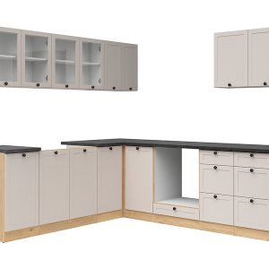 Komplet kuchenny narożny Junona Line 220×240 dąb bernstein/uni kaszmir z blatem 866429