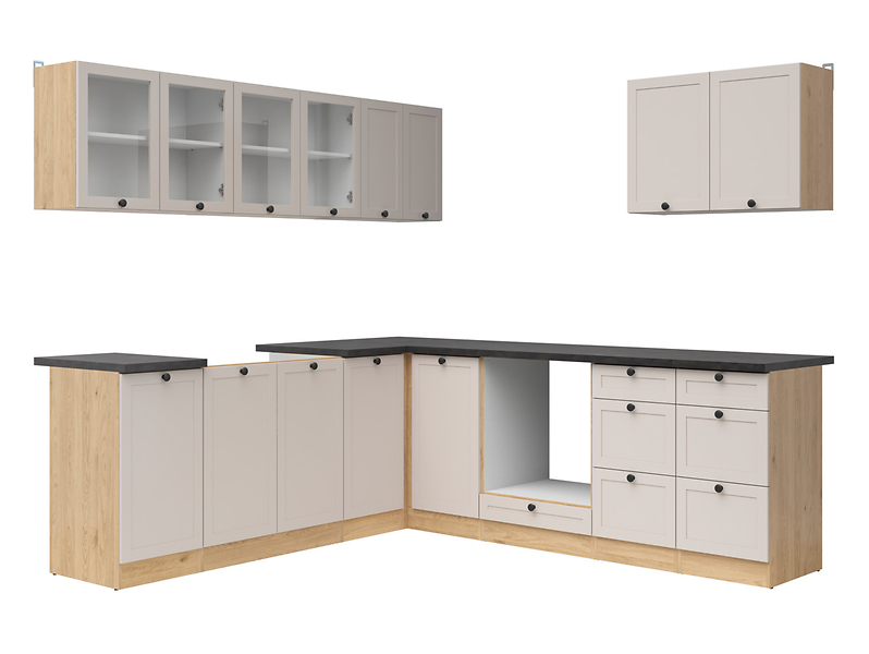 Komplet kuchenny narożny Junona Line 220x240 dąb bernstein/uni kaszmir z blatem 866429