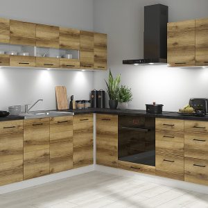Komplet kuchenny narożny Junona Line 220×240 dąb delano jasny bez blatu 433976
