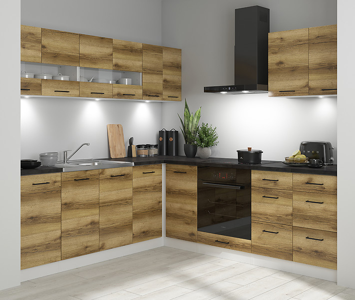 Komplet kuchenny narożny Junona Line 220x240 dąb delano jasny bez blatu 433976