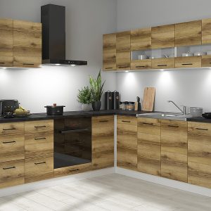 Komplet kuchenny narożny Junona Line 220×240 dąb delano z blatem 433983