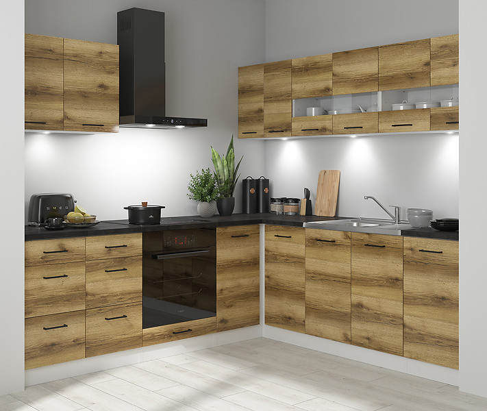 Komplet kuchenny narożny Junona Line 220x240 dąb delano z blatem 433983
