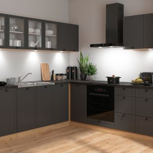 Komplet kuchenny narożny Junona Line 220×240 grafitowy z blatem 468979