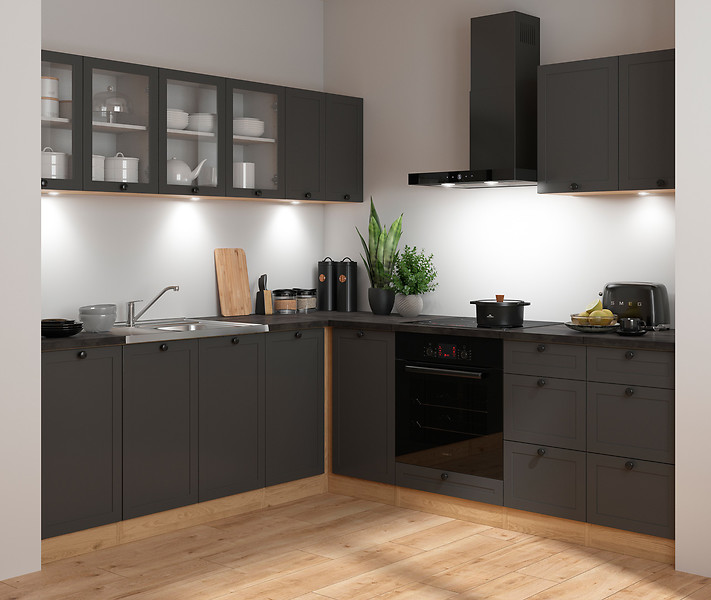 Komplet kuchenny narożny Junona Line 220x240 grafitowy z blatem 468979