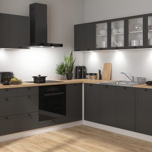 Komplet kuchenny narożny Junona Line 220×240 grafitowy z blatem 433984