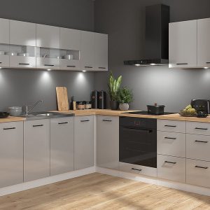 Komplet kuchenny narożny Junona Line 220×240 jasny szary połysk bez blatu 433978 Komplet kuchenny narożny Junona Line 220×240 jasny szary połysk bez blatu 433978