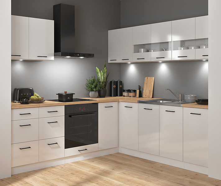 Komplet kuchenny narożny Junona Line 220x240 kredowy połysk z blatem 433986