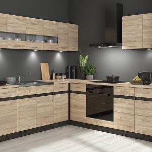 Komplet kuchenny narożny Junona Line 220×240 lewy dąb sonoma z blatem 470430 Komplet kuchenny narożny Junona Line 220×240 lewy dąb sonoma z blatem 470430