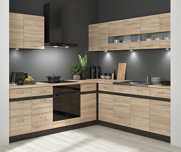 Komplet kuchenny narożny Junona Line 220x240 prawy dąb sonoma bez blatu 433981