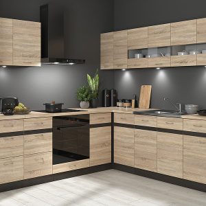 Komplet kuchenny narożny Junona Line 220×240 prawy dąb sonoma z blatem 433988 Komplet kuchenny narożny Junona Line 220×240 prawy dąb sonoma z blatem 433988