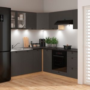 Komplet kuchenny narożny Junona Line 240×200 grafitowy z blatem 490479 Komplet kuchenny narożny Junona Line 240×200 grafitowy z blatem 490479