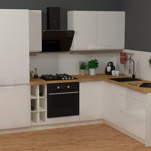 Komplet kuchenny narożny Sole 255×200 cm biały połysk 432205 Komplet kuchenny narożny Sole 255×200 cm biały połysk 432205
