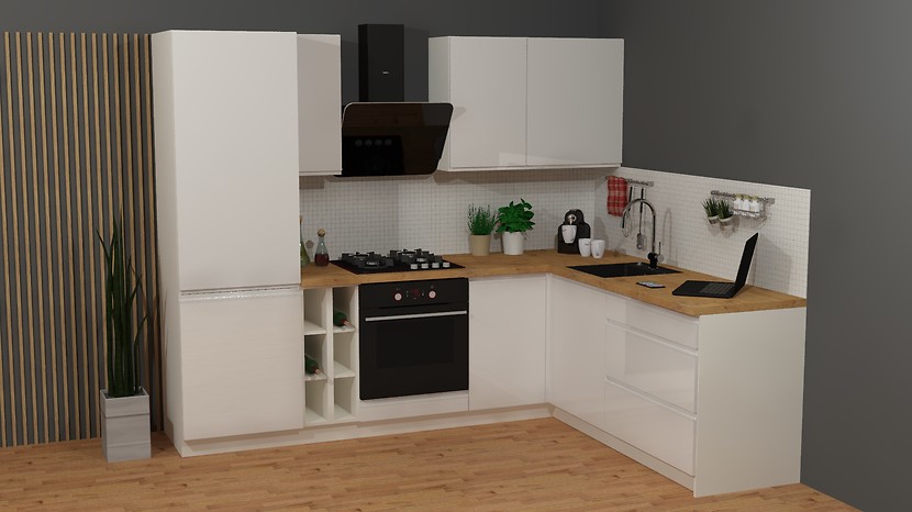 Komplet kuchenny narożny Sole 255x200 cm biały połysk 432205
