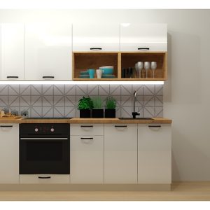 Komplet kuchenny Top Line 240 cm biały połysk bez blatu i uchwytów 390657 Komplet kuchenny Top Line 240 cm biały połysk bez blatu i uchwytów 390657