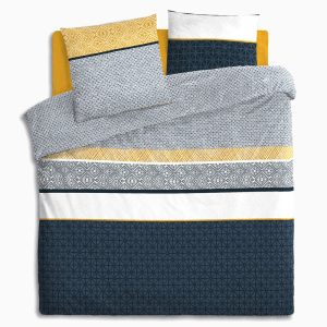 KOMPLET POŚCIELI Etnik w paski 260×240 cm niebieski BAWEŁNA 414815 KOMPLET POŚCIELI Etnik w paski 260×240 cm niebieski BAWEŁNA 414815