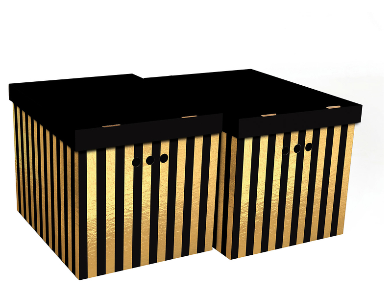 Komplet pudeł kartonowych XL Paski 32x42 cm 2 szt. czarnych 46085