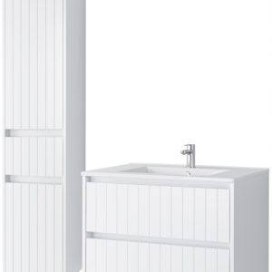 KOMPLET Zestaw Mebli Łazienkowych 3 Elementy MDF BIAŁY LINE 290575 KOMPLET Zestaw Mebli Łazienkowych 3 Elementy MDF BIAŁY LINE 290575