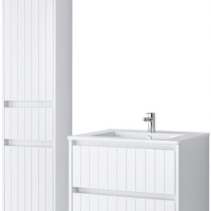 KOMPLET Zestaw Mebli Łazienkowych 3 Elementy MDF BIAŁY LINE 290578 KOMPLET Zestaw Mebli Łazienkowych 3 Elementy MDF BIAŁY LINE 290578