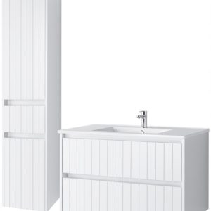 KOMPLET Zestaw Mebli Łazienkowych 3 Elementy MDF BIAŁY LINE 290569 KOMPLET Zestaw Mebli Łazienkowych 3 Elementy MDF BIAŁY LINE 290569