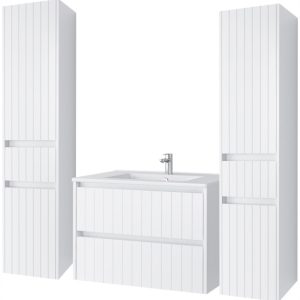 KOMPLET Zestaw Mebli Łazienkowych 4 Elementy MDF BIAŁY LINE 290572 KOMPLET Zestaw Mebli Łazienkowych 4 Elementy MDF BIAŁY LINE 290572