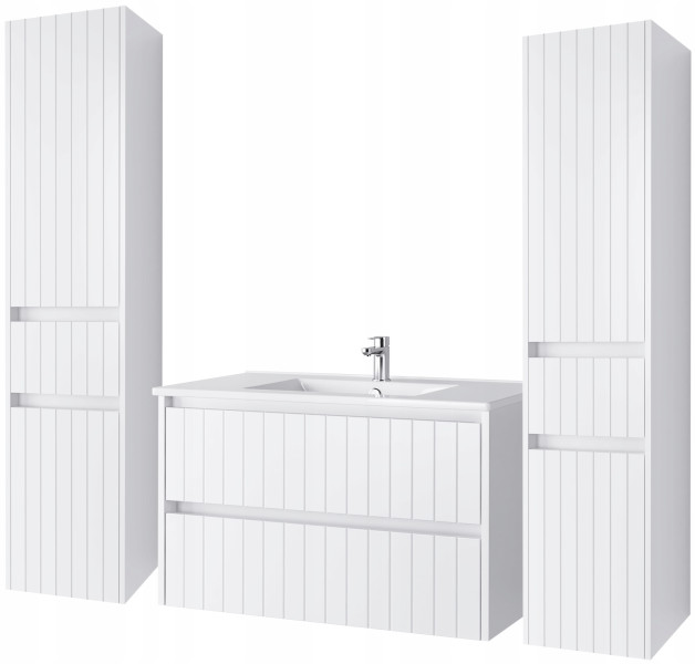 KOMPLET Zestaw Mebli Łazienkowych 4 Elementy MDF BIAŁY LINE 290584