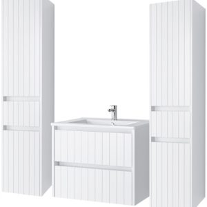 KOMPLET Zestaw Mebli Łazienkowych 4 Elementy MDF BIAŁY LINE 290565 KOMPLET Zestaw Mebli Łazienkowych 4 Elementy MDF BIAŁY LINE 290565