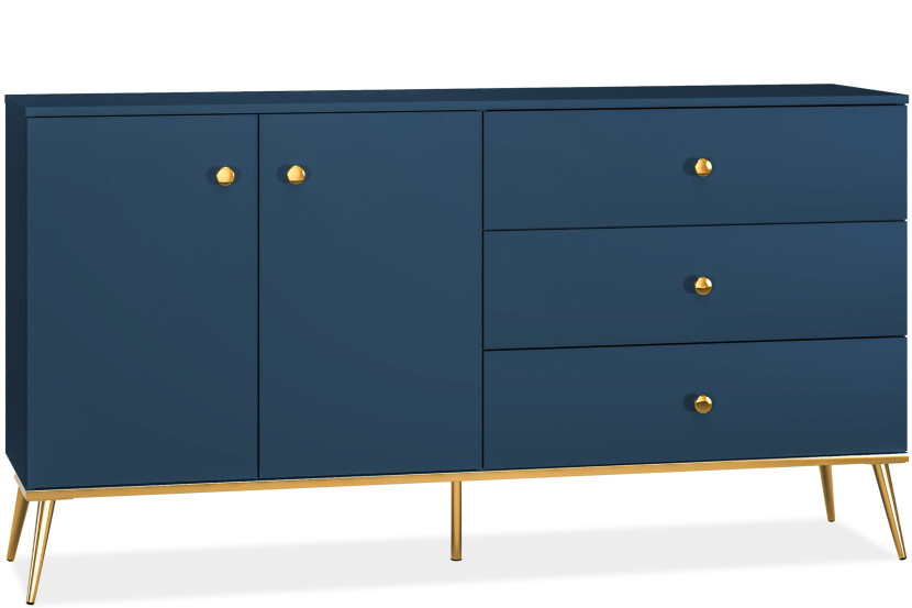 KONSIMO ARICIA Duża komoda 160 cm granatowa ze złotymi elementami elegancka 757260