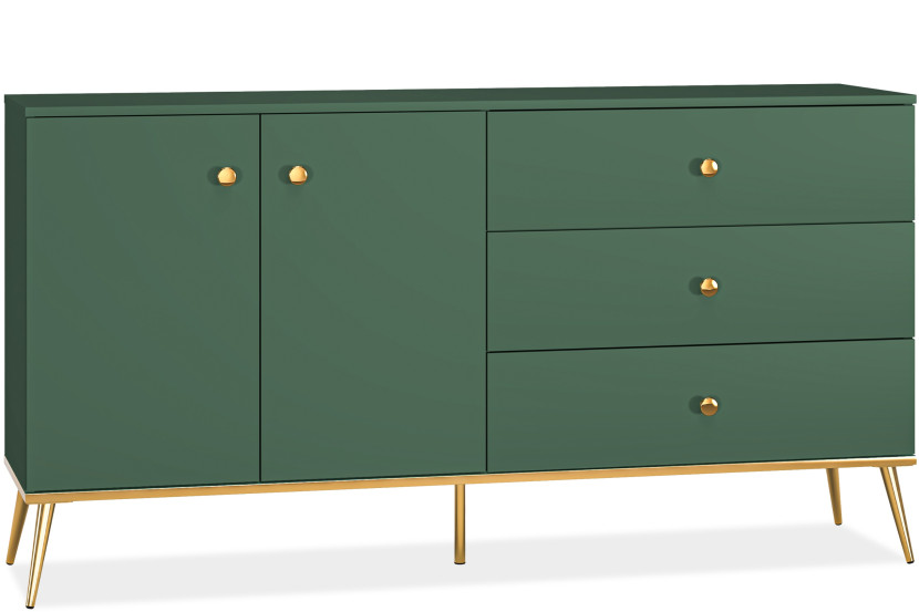 KONSIMO ARICIA Duża komoda 160 cm zielona ze złotymi elementami elegancka 757263