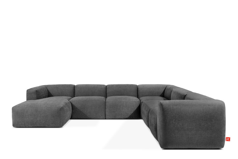 KONSIMO BUFFO Duży miękki narożnik popielaty, kształt U szer. 356 cm 850034