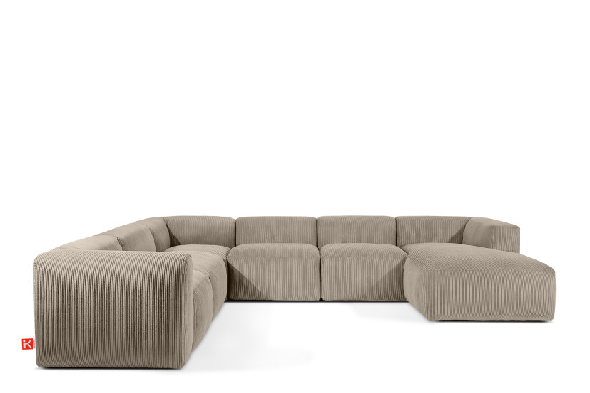 KONSIMO BUFFO Narożnik U beżowy sztruks, miękkie siedzisko, styl boho 849885