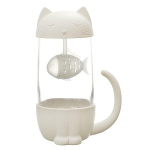 Kubek kawaii z zaparzaczem kotek z rybką 300ml biały 716039 Kubek kawaii z zaparzaczem kotek z rybką 300ml biały 716039