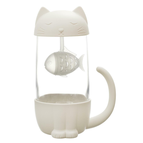 Kubek kawaii z zaparzaczem kotek z rybką 300ml biały 716039