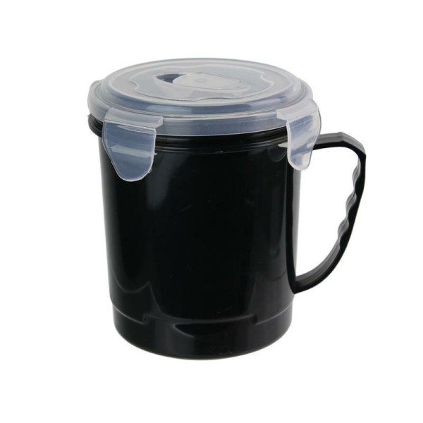 KUBEK NA ZUPĘ 630 ml czarny Z UCHWYTEM I POKRYWKĄ 652401