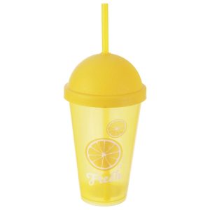 Kubek plastikowy z pokrywką i słomką 450 ml 353837
