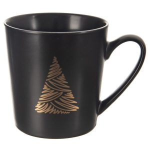 Kubek porcelanowy czarny choinka 500 ml 353848