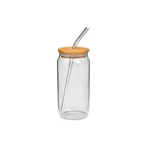 Kubek Szklanka Pojemnik ze Słomką Szklaną i Pokrywką Bambusową 590ml 1szt 750819 Kubek Szklanka Pojemnik ze Słomką Szklaną i Pokrywką Bambusową 590ml 1szt 750819