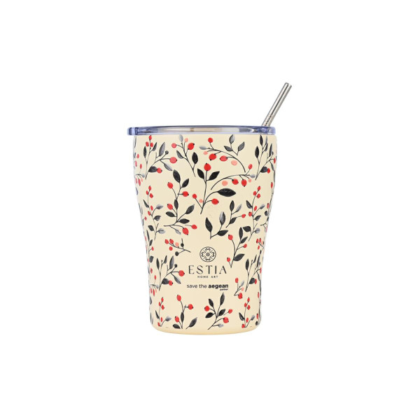 Kubek termiczny 350 ml Bloom Beige stalowy kolorowy z słomką 1032006