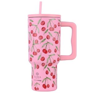 Kubek termiczny Cherry Rose 900 ml stal nierdzewna różowy ze słomką 874049 Kubek termiczny Cherry Rose 900 ml stal nierdzewna różowy ze słomką 874049